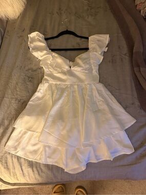 White Ruffled Romper Mini Dress NWT